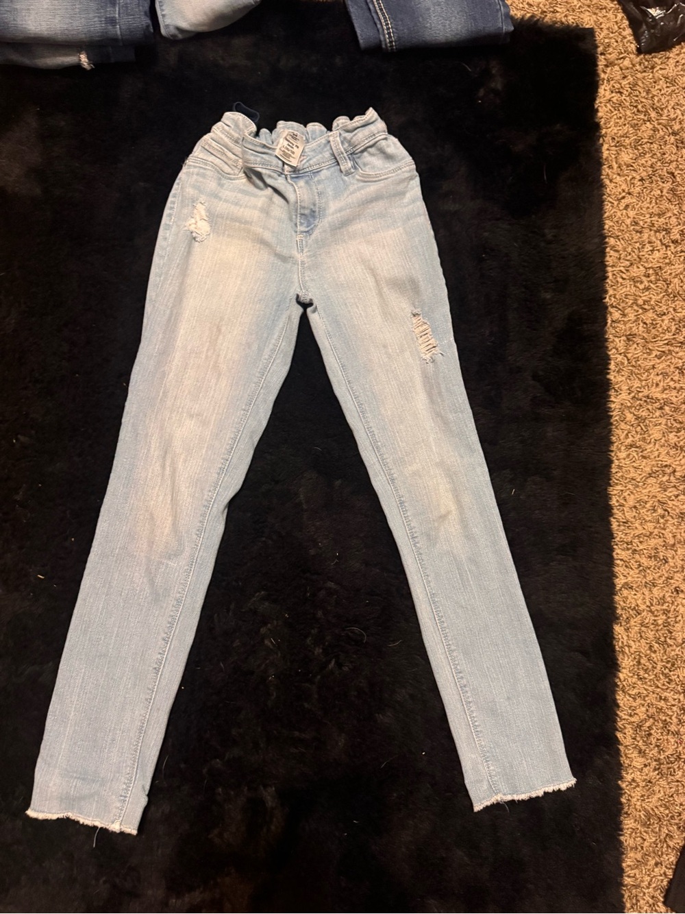 Light Blue Girls' Paperbag Waist Distressed Jeans